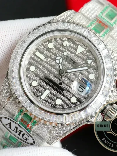 Replica Rolex GMT-Master II 116769TBR 40mm Green Diamonds Bracelet - Premium Super Clone Watch