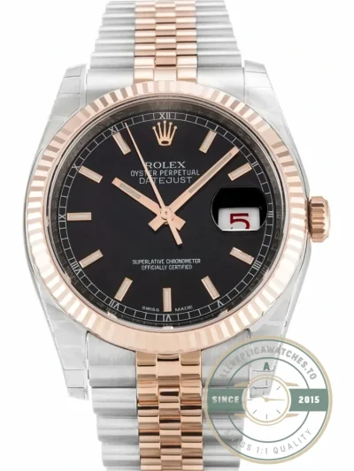 Replica Rolex Lady-Datejust 179171 36mm Rose Gold Black Dial - 1:1 Swiss Replica Watch