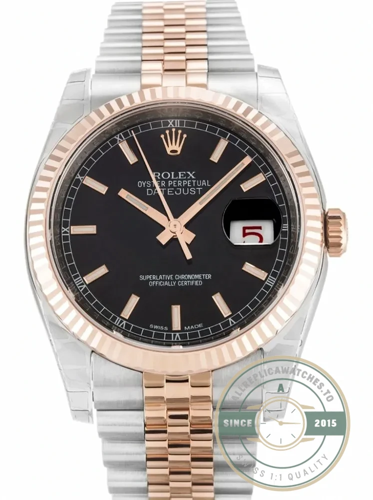 Replica Rolex Lady-Datejust 179171 36mm Rose Gold Black Dial - 1:1 Swiss Replica Watch