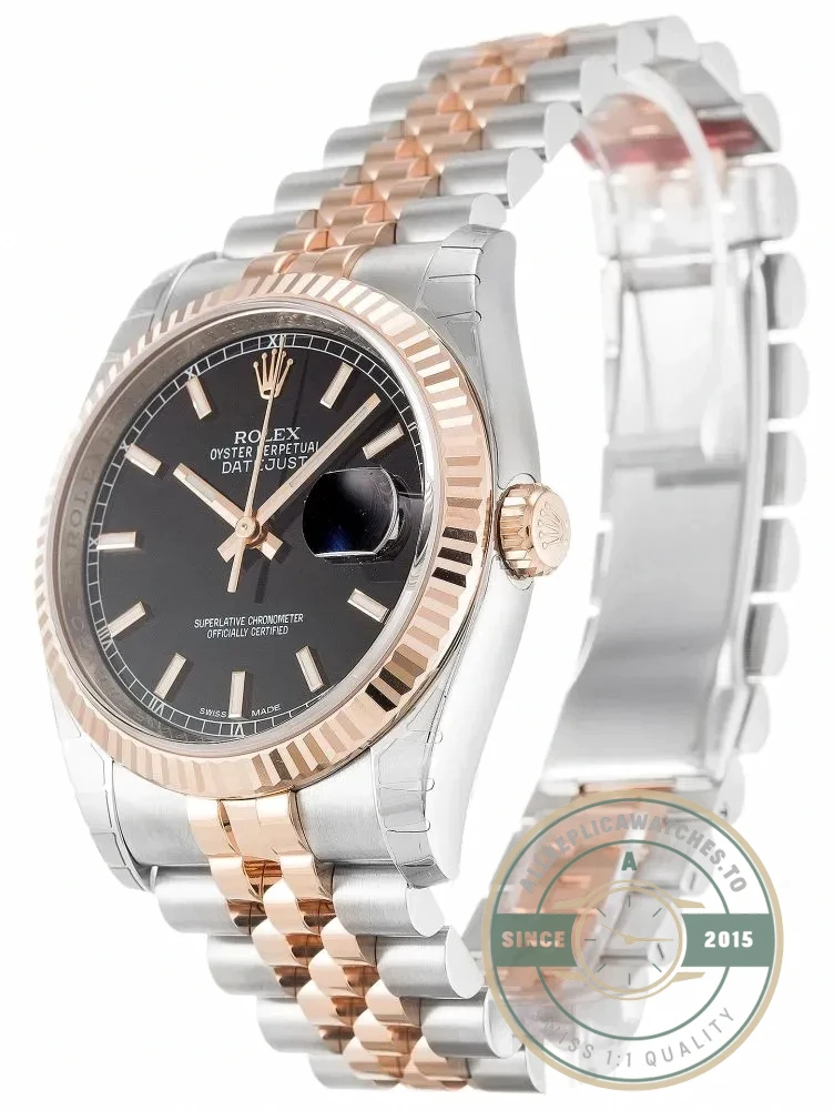 Replica Rolex Lady-Datejust 179171 36mm Rose Gold Black Dial - Swiss-Made Clone Watch
