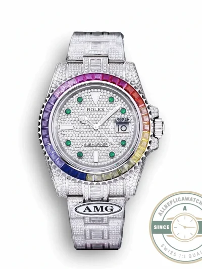 Replica Rolex Submariner Iced Out 116610LN 40mm Green Markers - Affordable Super Clone Watch