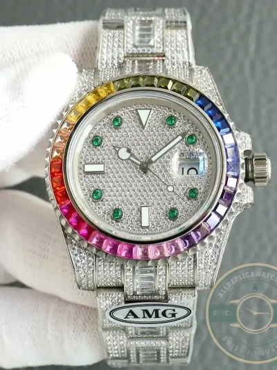 Replica Rolex Submariner Iced Out 116610LN 40mm Green Markers - 1:1 Swiss Replica Watch