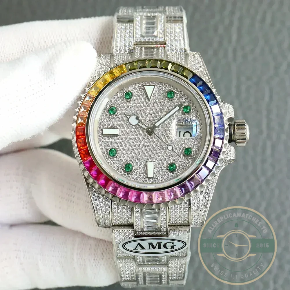 Replica Rolex Submariner Iced Out 116610LN 40mm Green Markers - 1:1 Swiss Replica Watch