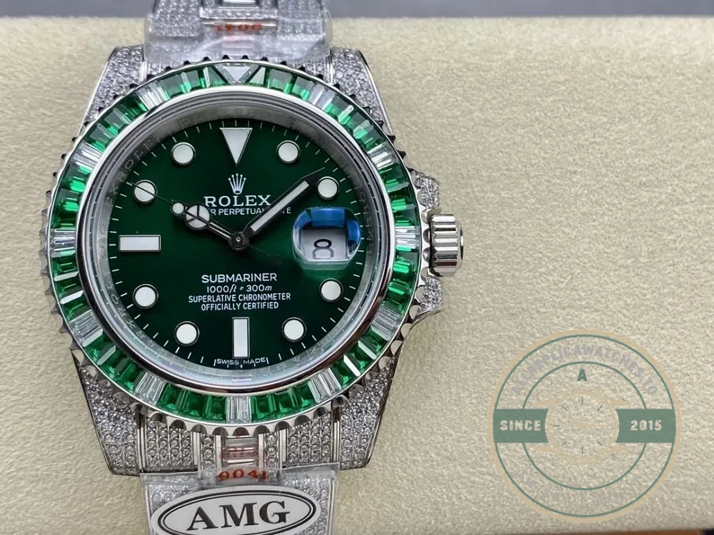 Replica Rolex Submariner Iced Out 116610LV-2 41mm Green Dial - Best Quality Replica Watch