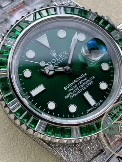 Replica Rolex Submariner Iced Out 116610LV-2 41mm Green Dial - Luxury Replica Watch