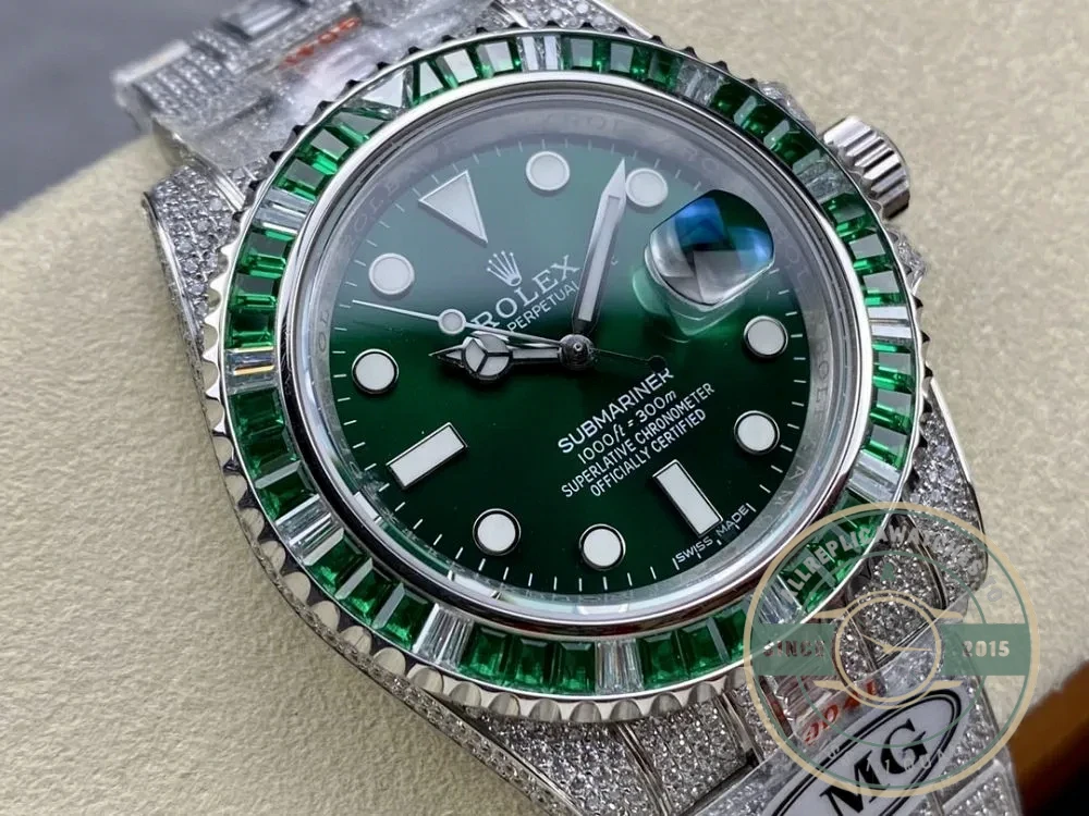 Replica Rolex Submariner Iced Out 116610LV-2 41mm Green Dial - Luxury Replica Watch