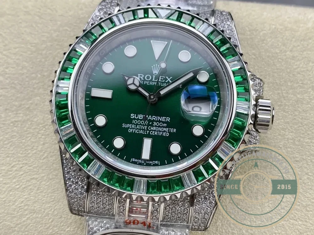 Replica Rolex Submariner Iced Out 116610LV-2 41mm Green Dial - High-Grade Replica Watch