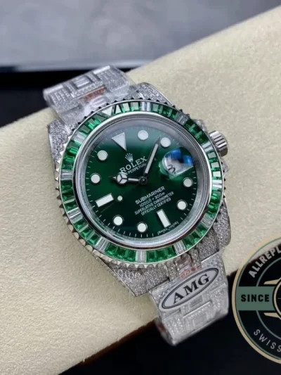 Replica Rolex Submariner Iced Out 116610LV-2 41mm Green Dial - Budget Luxury Replica Watch