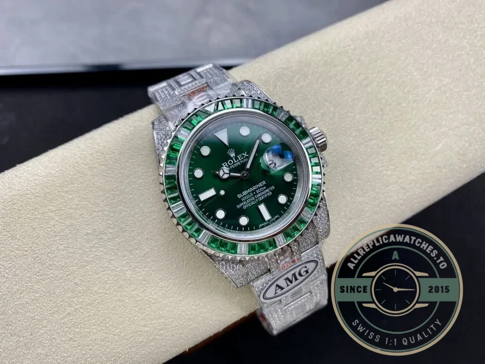 Replica Rolex Submariner Iced Out 116610LV-2 41mm Green Dial - Budget Luxury Replica Watch