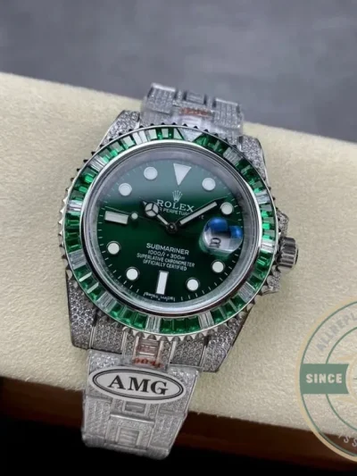 Replica Rolex Submariner Iced Out 116610LV-2 41mm Green Dial - Affordable Luxury Replica Timepiece