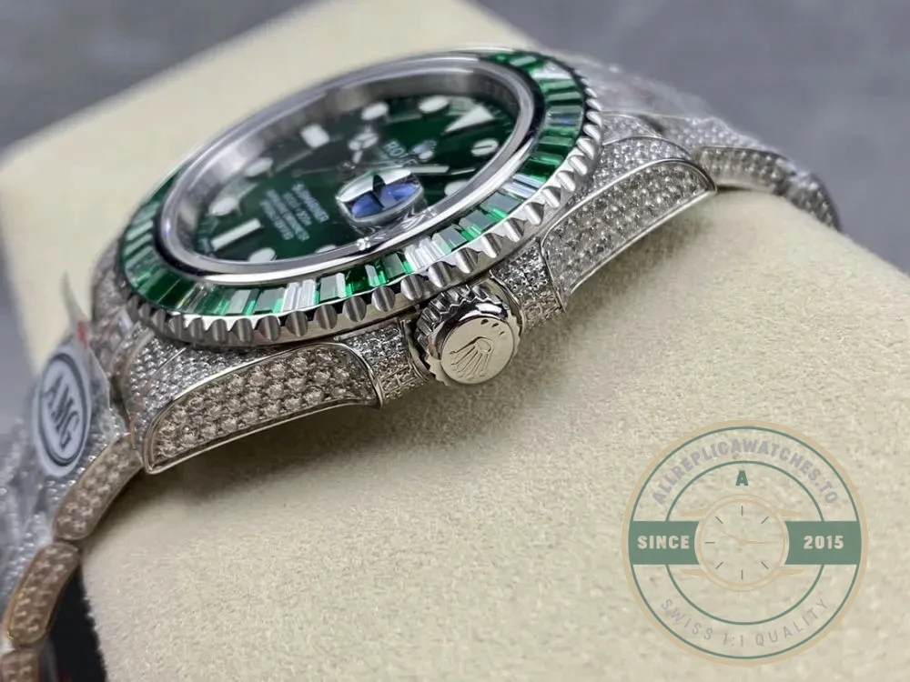 Replica Rolex Submariner Iced Out 116610LV-2 41mm Green Dial - Budget Luxury Replica Watch