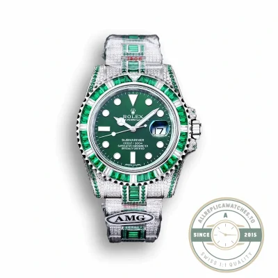 Replica Rolex Submariner Iced Out 116610LV 40mm Green Diamond Bezel - Budget Luxury Replica Watch
