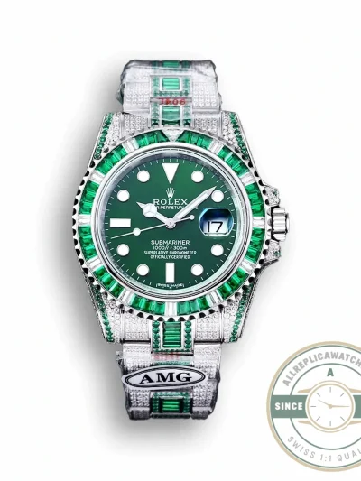 Replica Rolex Submariner Iced Out 116610LV 40mm Green Diamond Bezel - Budget Luxury Replica Watch
