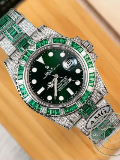 Replica Rolex Submariner Iced Out 116610LV 40mm Green Diamond Bezel - Affordable Luxury Replica Timepiece
