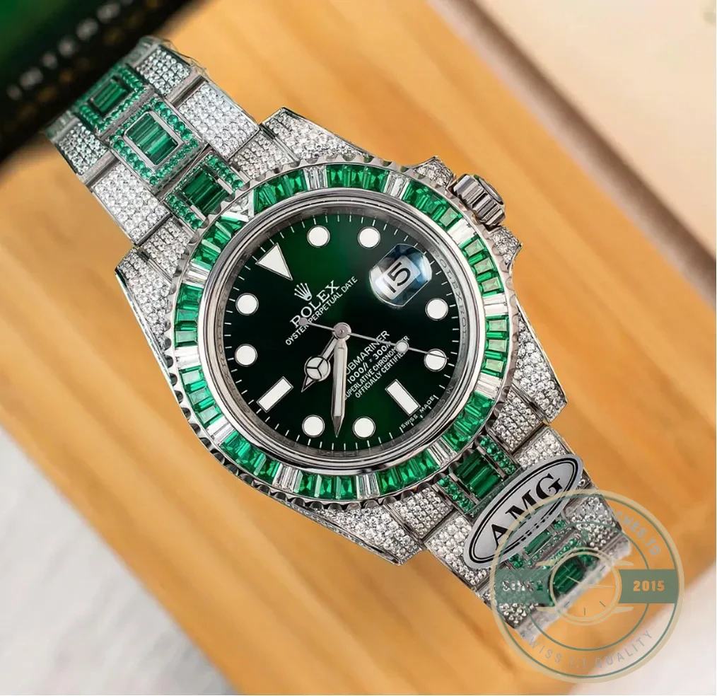 Replica Rolex Submariner Iced Out 116610LV 40mm Green Diamond Bezel - Affordable Luxury Replica Timepiece