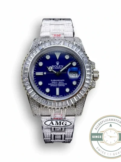 Replica Rolex Submariner Iced Out 116619LB Blue Dial 40mm - Affordable Super Clone Watch