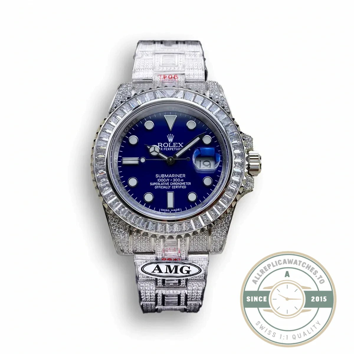 Replica Rolex Submariner Iced Out 116619LB Blue Dial 40mm - Affordable Super Clone Watch