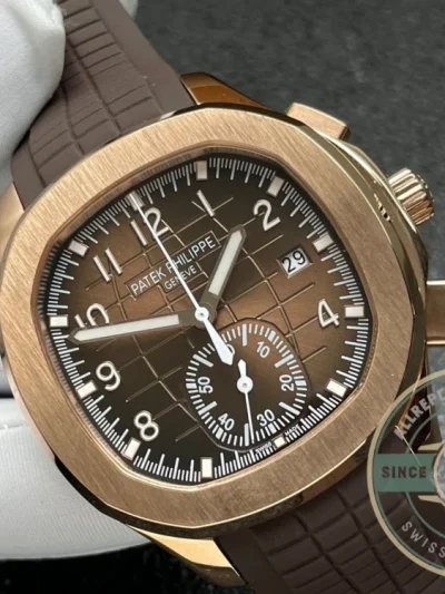 Superclone Aquanaut 5968R-001 Patek Philippe Chronograph 42.2 mm, Rose gold, Brown Dial - High-Grade Replica Watch