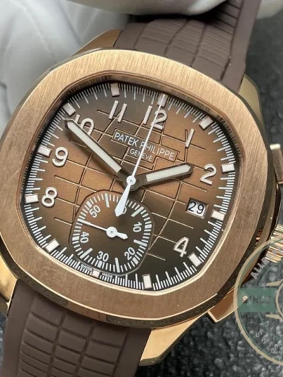Superclone Aquanaut 5968R-001 Patek Philippe Chronograph 42.2 mm, Rose gold, Brown Dial - Budget Luxury Replica Watch
