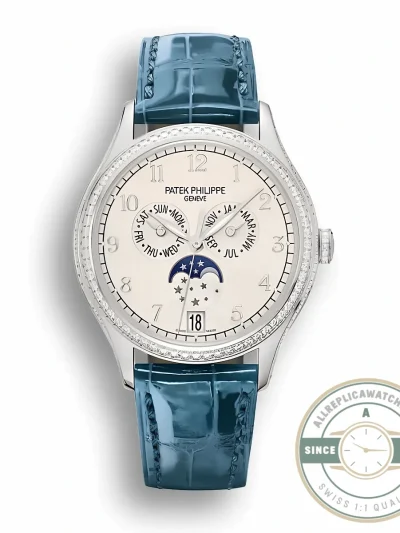 Superclone Complications 4947G-010 Patek Philippe ANNUAL CALENDAR, MOON PHASES. 38 mm, White Gold - Swiss-Made Clone Watch
