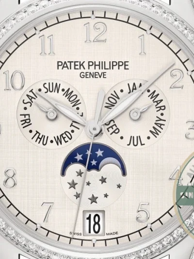Superclone Complications 4947G-010 Patek Philippe ANNUAL CALENDAR, MOON PHASES. 38 mm, White Gold - Budget Luxury Replica Watch