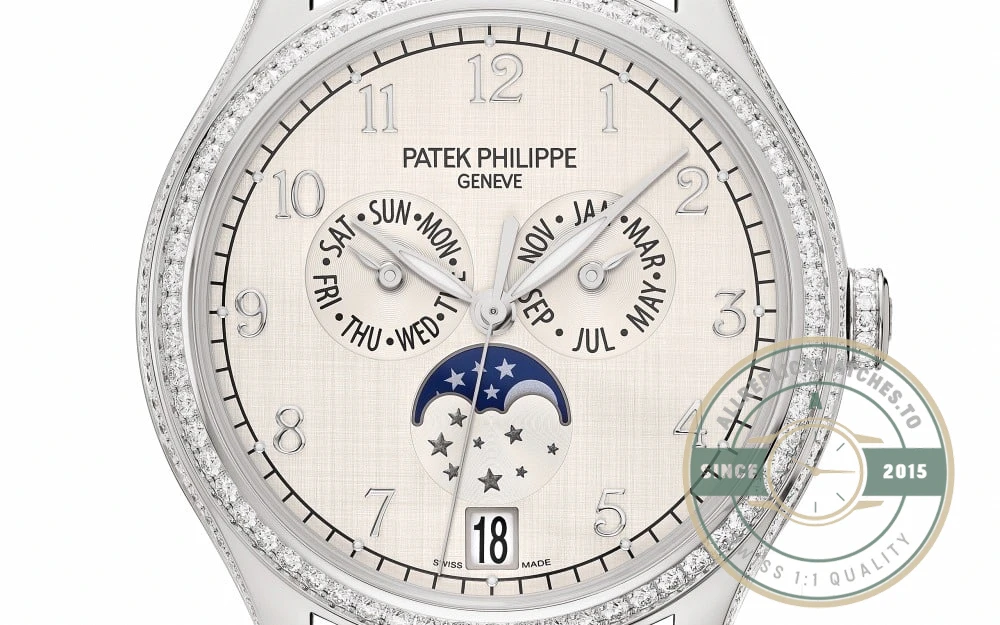 Superclone Complications 4947G-010 Patek Philippe ANNUAL CALENDAR, MOON PHASES. 38 mm, White Gold - Budget Luxury Replica Watch