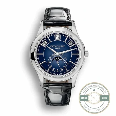 Superclone Complications 5205G-013 Patek Philippe ANNUAL CALENDAR, MOON PHASES. 40 mm, White gold, Blue Dial - Budget Luxury Replica Watch