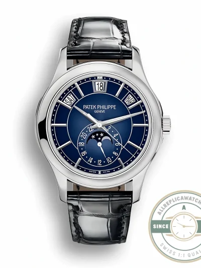 Superclone Complications 5205G-013 Patek Philippe ANNUAL CALENDAR, MOON PHASES. 40 mm, White gold, Blue Dial - Budget Luxury Replica Watch
