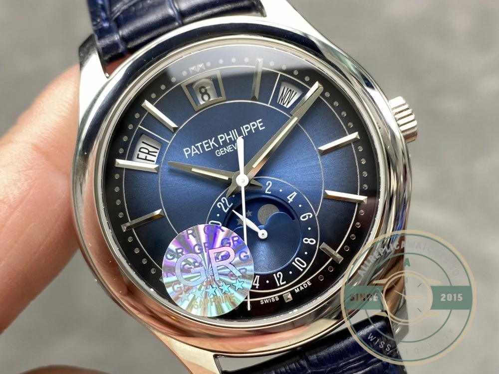 Superclone Complications 5205G-013 Patek Philippe ANNUAL CALENDAR, MOON PHASES. 40 mm, White gold, Blue Dial - Swiss Movement Replica Watch