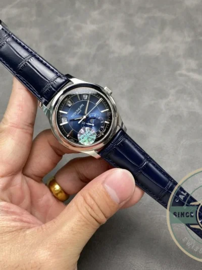 Superclone Complications 5205G-013 Patek Philippe ANNUAL CALENDAR, MOON PHASES. 40 mm, White gold, Blue Dial - Luxury Replica Watch