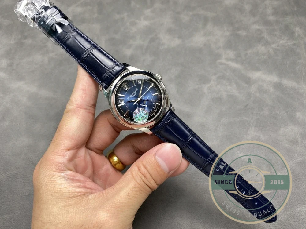 Superclone Complications 5205G-013 Patek Philippe ANNUAL CALENDAR, MOON PHASES. 40 mm, White gold, Blue Dial - Luxury Replica Watch