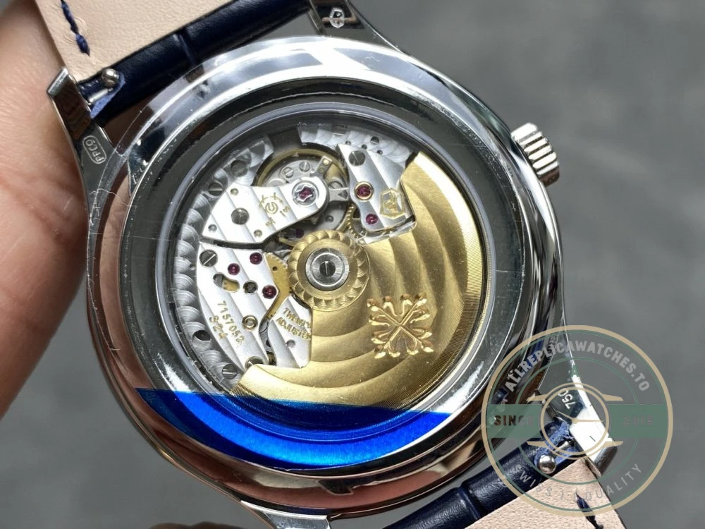 Superclone Complications 5205G-013 Patek Philippe ANNUAL CALENDAR, MOON PHASES. 40 mm, White gold, Blue Dial - Budget Luxury Replica Watch