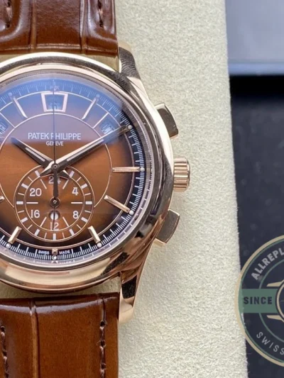 Superclone Complications 5905R-001 Patek Philippe Annual Calendar Chronograph 42 mm, Gold Rose, Brown Dial - Luxury Replica Watch