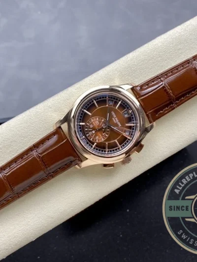Superclone Complications 5905R-001 Patek Philippe Annual Calendar Chronograph 42 mm, Gold Rose, Brown Dial - Swiss Movement Replica Watch
