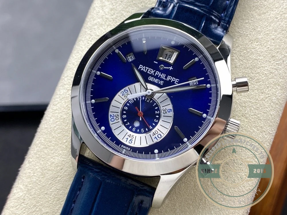 Superclone Complications 5960P-015 Patek Philippe Annual Calendar Chronograph 42 mm, Gold White, Blue Dial - Affordable Super Clone Watch