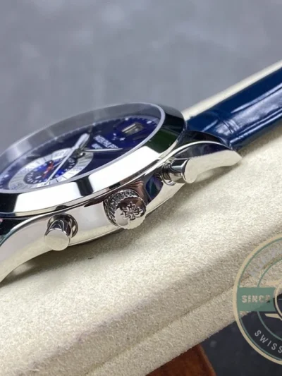 Superclone Complications 5960P-015 Patek Philippe Annual Calendar Chronograph 42 mm, Gold White, Blue Dial - Premium Super Clone Watch