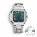 Patek Philippe Cubitus 5821/1A-001 in steel with a bright emerald green embossed dial and integrated steel bracelet