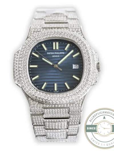 Superclone Nautilus 5711-1300A-001 Patek Philippe 40 mm, Blue Dial, Iced Out - Top-Tier Swiss Replica Watch