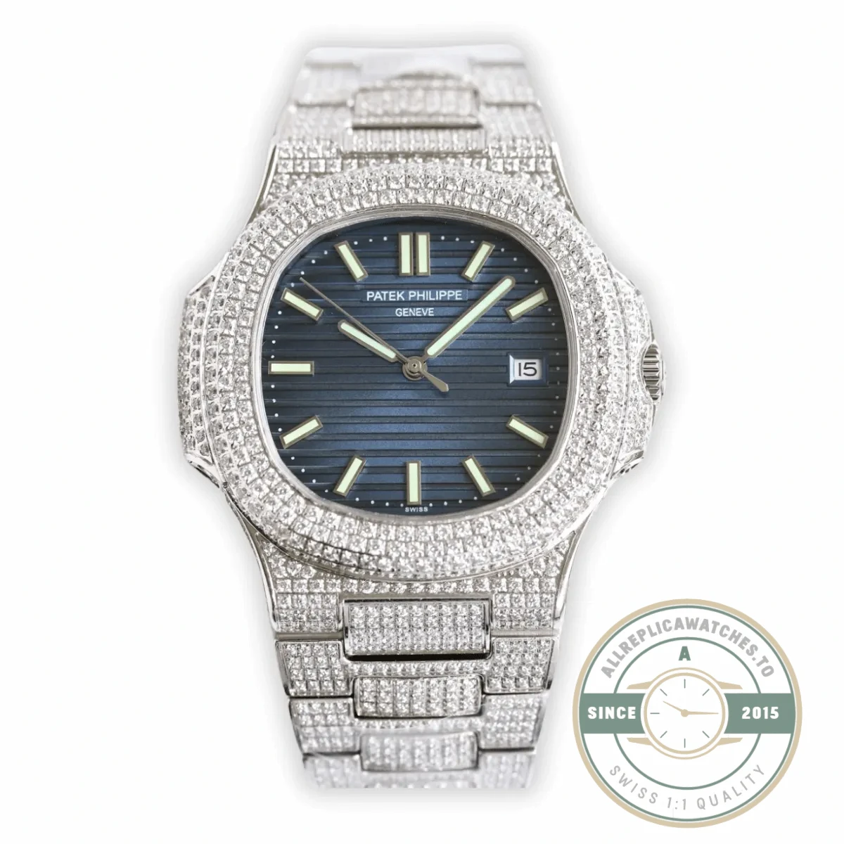 Superclone Nautilus 5711-1300A-001 Patek Philippe 40 mm, Blue Dial, Iced Out - Top-Tier Swiss Replica Watch