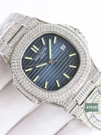 Superclone Nautilus 5711-1300A-001 Patek Philippe 40 mm, Blue Dial, Iced Out - Factory Super Clone Watch