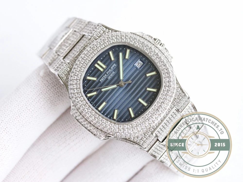 Superclone Nautilus 5711-1300A-001 Patek Philippe 40 mm, Blue Dial, Iced Out - Factory Super Clone Watch