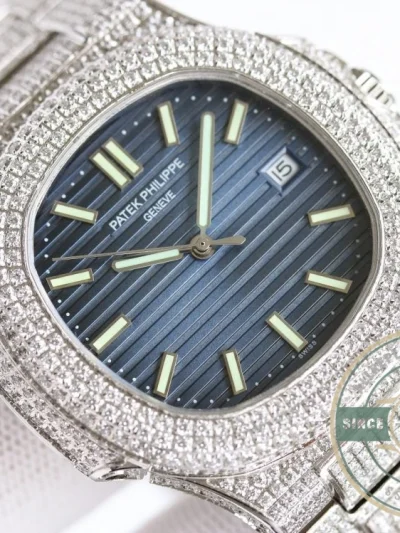 Superclone Nautilus 5711-1300A-001 Patek Philippe 40 mm, Blue Dial, Iced Out - Swiss-Made Clone Watch