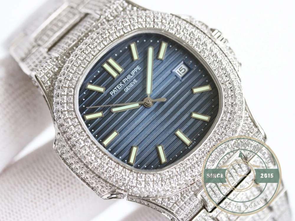 Superclone Nautilus 5711-1300A-001 Patek Philippe 40 mm, Blue Dial, Iced Out - Swiss-Made Clone Watch