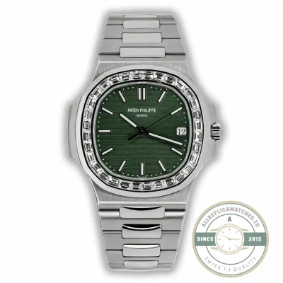 Superclone Nautilus 5711-1300A-001 Patek Philippe 40 mm, Green Dial, Baguette Bezel - Affordable Super Clone Watch