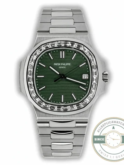 Superclone Nautilus 5711-1300A-001 Patek Philippe 40 mm, Green Dial, Baguette Bezel - Affordable Super Clone Watch
