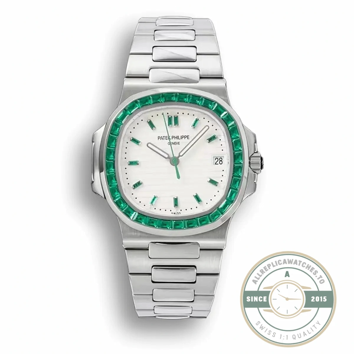 Superclone Nautilus 5711/1A-018 Patek Philippe 40 mm, Stainless Steel White Dial Iced out - Luxury Replica Watch