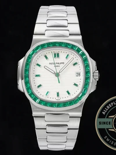 Superclone Nautilus 5711/1A-018 Patek Philippe 40 mm, Stainless Steel White Dial Iced out - Swiss-Made Clone Watch