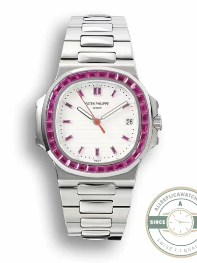 Superclone Nautilus 5711/1A-018 Patek Philippe 40 mm, Stainless Steel White Dial Purple Iced out - Factory Super Clone Watch