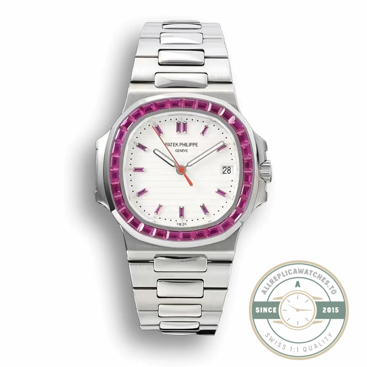Superclone Nautilus 5711/1A-018 Patek Philippe 40 mm, Stainless Steel White Dial Purple Iced out - Factory Super Clone Watch