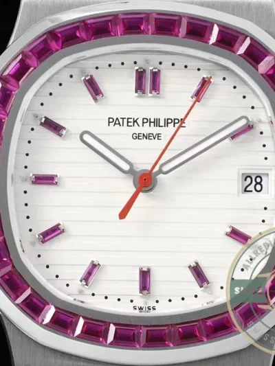 Superclone Nautilus 5711/1A-018 Patek Philippe 40 mm, Stainless Steel White Dial Purple Iced out - 1:1 Swiss Replica Watch